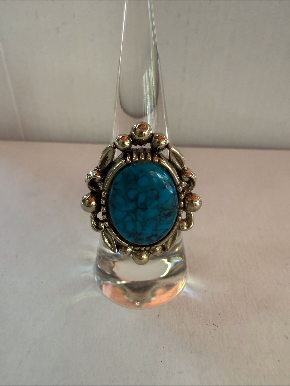 Apt.Adjustable ring sitting at size 7 Turquoise Blue Oval Statement Ring